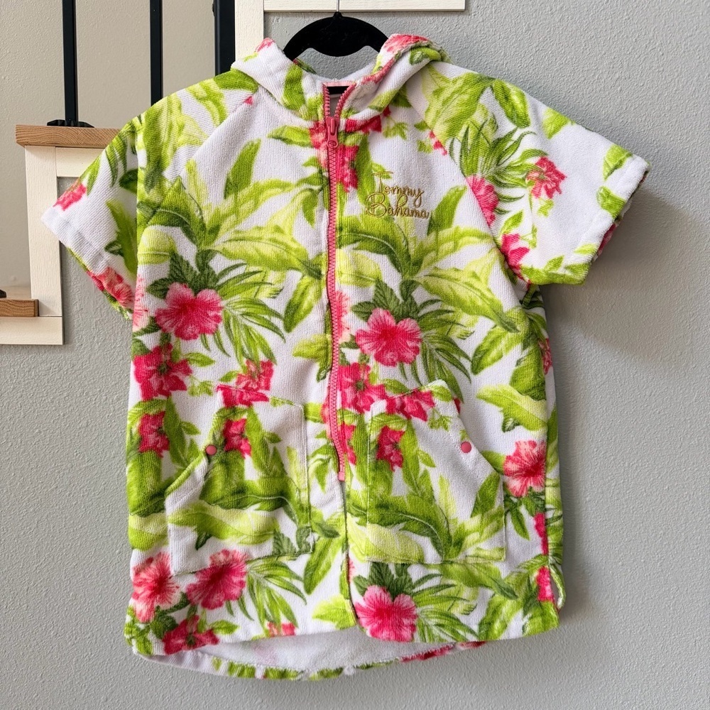 Tommy Bahama Girls Tropical Floral Terry Cloth Hooded Zip Swim Cover Up Sz L/XL